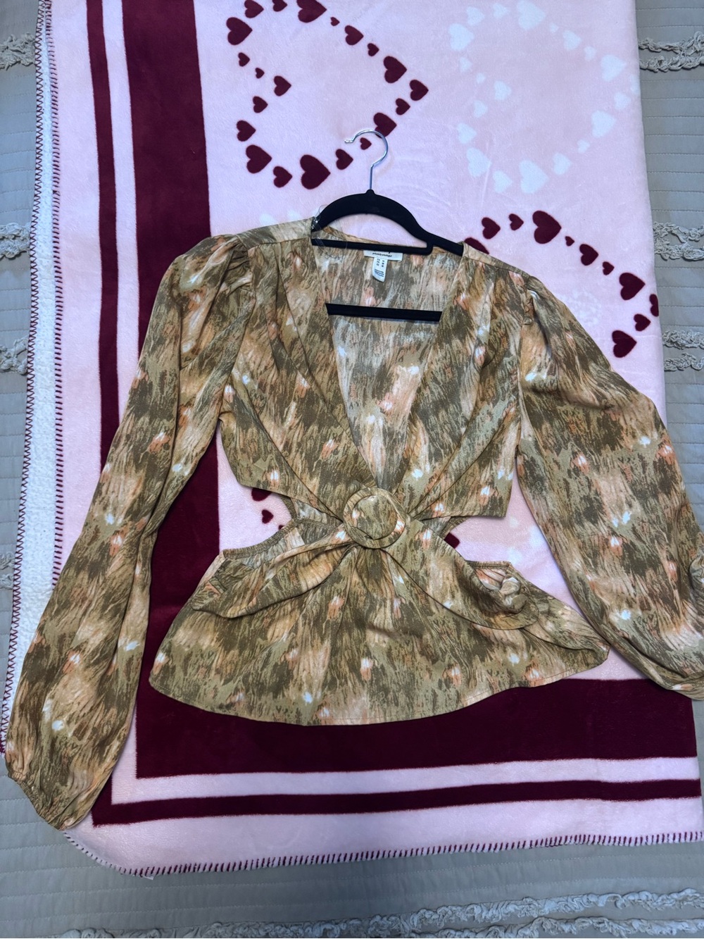 Brown Printed Wrap Blouse with Ring Waist